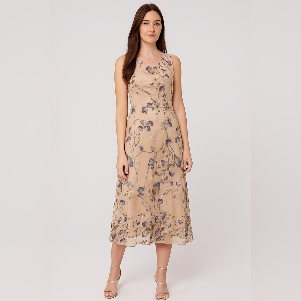 Kay Unger tan sparkly embroidered lace dress